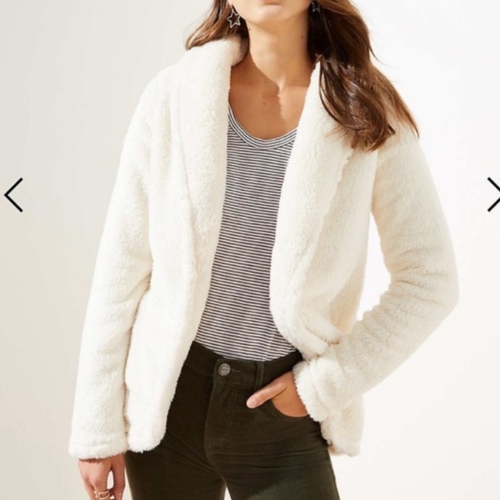 LOFT Cream Fuzzy Cardigan